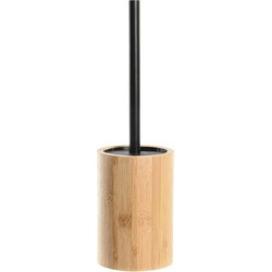 WC/Toiletborstel in houder naturel/zwart bamboe hout 36 x 10 cm - Toiletborstels