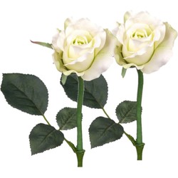 Set van 6x stuks kunstbloemen roos/rozen Alicia parel wit 30 cm - Kunstbloemen