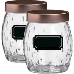 Voorraadpot/bewaarpot Beau - 4x - 2L - glas - koperen deksel - incl. etiketten - Voorraadpot