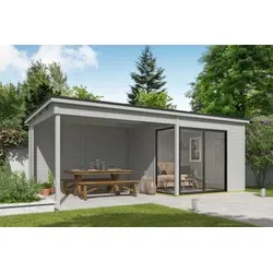 Outdoor Life tuinhuis Julia met overkapping platinum grey, 645 x 295 cm