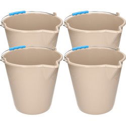 PlasticForte Emmer - 4x - met schenktuit - 12L - mokka - Emmers