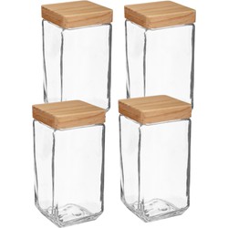 4x stuks voorraadbussen/voorraadpotten 2L glas met houten deksel - Voorraadpot