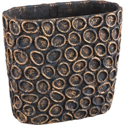 PTMD Sturdy Black cement pot oval gold circles L