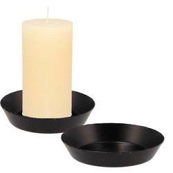 Kaarshouder voor stompkaars - 2x - zwart - metaal - D10 x 2 cm - Kaarsenplateaus