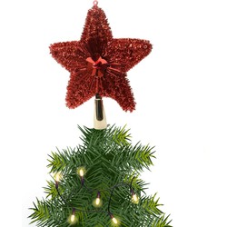 Kerstboom piek/topper ster rood met glitters 23 cm - kerstboompieken