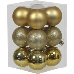 12x Gouden kunststof kerstballen 6 cm glans/mat/glitter - Kerstbal