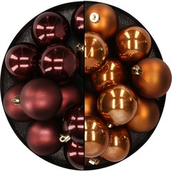 Kunststof kerstballen 6 cm - 24x stuks - bruin tinten - Kerstbal