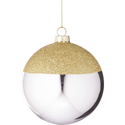 Decoratieve tweekleurige kerstbal in zilver en goud glas D10