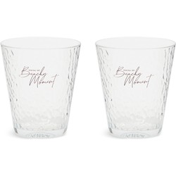 Riviera Maison Waterglazen set van 2 met Tekst - Beachy Moment Water Glass - kunststof onbreekbaar - 400 ml