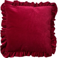 Dutch Decor YARA - Kussenhoes 45x45 cm - 100% katoen - velvet - met ruches - Red Plum - donkerroze - Dutch Decor