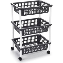 Woondecoratie karretjes/trolleys met donker grijze opbergmanden 62 cm - Opberg trolley