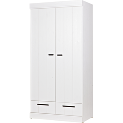 WOOOD Connect Kledingkast 2-Deurs met Lade - Grenen - Wit - 195x94x53
