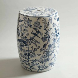 Fine Asianliving Keramische Kruk Blauw Wit Vogels Handgeschilderd -