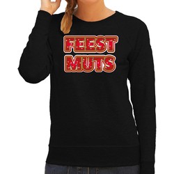 Bellatio Decorations Foute kersttrui/sweater voor dames - feest muts - zwart - kerstmis L - kerst truien