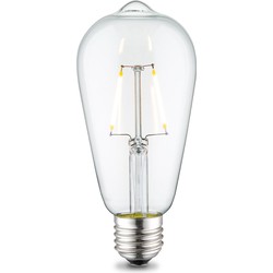 Edison Vintage LED filament lichtbron Drop - Helder - ST64 Deco - Retro LED lamp - 6.4/6.4/14cm - geschikt voor E27 fitting - 2W 160lm 3000K - warm wit licht