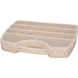 Plasticforte koffertje/opbergdoos/sorteerbox - 13-vaks - beige - Opbergbox