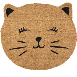 Clayre & Eef Deurmat Kat 50x44 cm Bruin Zwart Kokosvezel Pvc Rond Kokosmat