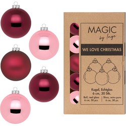 Kerstballen van glas - 30x - berry kiss roze - 6 cm -milieubewustA - Kerstbal