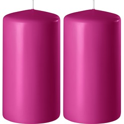 2x Kaarsen fuchsia roze 6 x 8 cm 27 branduren sfeerkaarsen - Stompkaarsen