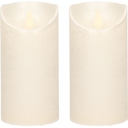 2x LED kaarsen/stompkaarsen creme parel met dansvlam 15 cm - LED kaarsen