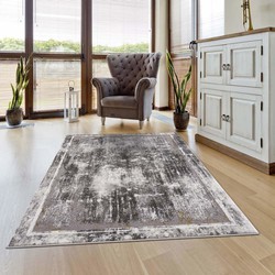 Rosalia Modern Grijs vloerkleed - Kader - 160 X 160 CM Rond