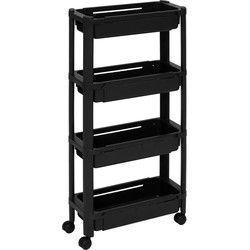 5Five Keuken/badkamer trolley 4 laags - L37 x B15 x H79 cm - zwart - Opberg trolley