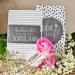 DistelRoos - Zeepbloemen Cotton candy, set van 3 - Bedankt voor het schooljaar