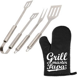 Barbecue/bbq gereedschap 3-delige set 33 cm van RVS met BBQ handschoen Grillmaster papa - Barbecuegereedschapset