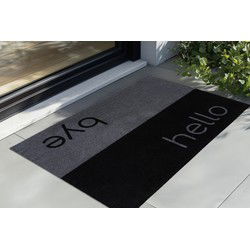 Wasbare Deurmat Binnen – Hello / Bye – Anti-slip & Absorberend, Voor Hal of Entree - Zwart- 40x60 CM