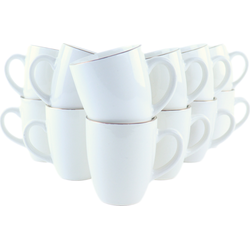 OTIX Koffiekopjes met oor - Mokken Set -Koffietassen - Wit met Goud - 200ml - Vaatwasser bestendig - Porselein - 12 stuks - CROCUS