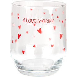 Clayre & Eef Waterglas  300 ml Glas Rond Harten A lovely drink Drinkbeker