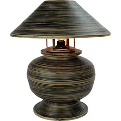 Fine Asianliving Bamboe Tafellamp Spiraal Handgemaakt Zwart D37xH40cm