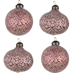 Clayre & Eef Kerstbal Set van 4  Ø 8 cm Rood Glas Kerstdecoratie