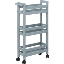 5Five Keuken of badkamer trolley 3-laags - ijsblauw - D15 x B40 x H75 cm - mdf hout - met wielen - Opberg trolley