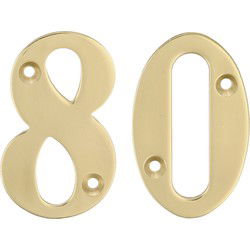 AMIG Huisnummer 80 - massief messing - 10cm - incl. bijpassende schroeven - gepolijst - goudkleur - Huisnummers