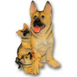 Polystone honden beeldje Duitse Herder met puppies 35 cm - Beeldjes