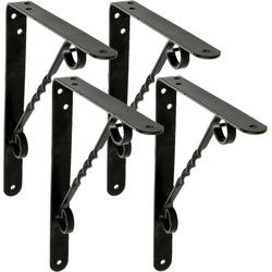 AMIG Plankdrager/steun/beugel Decoratief - 4x - metaal - zwart - H250 x B200 mm - Tot 60 kg - Plankdragers