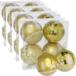 16x stuks gedecoreerde kerstballen goud kunststof 8 cm - Kerstbal