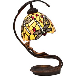 LumiLamp Tiffany Tafellamp  28x20x40 cm Geel Kunststof Glas Tiffany Bureaulamp