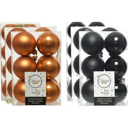 Kerstversiering kunststof kerstballen mix zwart/cognac bruin 4-6-8 cm pakket van 68x stuks - Kerstbal