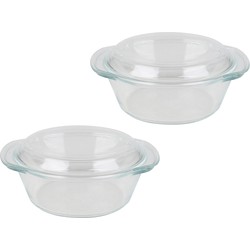 Chef Traiteur Ovenschaal van borosilicaat glas met deksel - 2x - rond - 2.1 Liter - 26 x 23 x 10,5cm - Ovenschalen