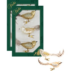 6x stuks luxe glazen decoratie vogels op clip natural velvet 11 cm - Kersthangers