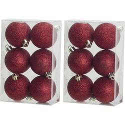 12x Glitter kerstballen rood 6 cm kerstboomversiering - Kerstbal