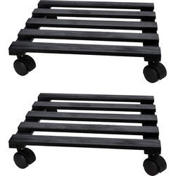Pro Garden Plantentrolley - 2x - hout - zwart - vierkant - 35 x 35 cm - 50 kilo - Planten onderzetter