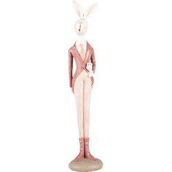 Clayre & Eef Decoratie Beeld Konijn 22 cm Wit Roze Kunststof