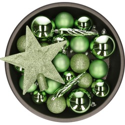 Decoris kerstballen - 34-dlg - groen - kunststof - kerstversiering - Kerstbal