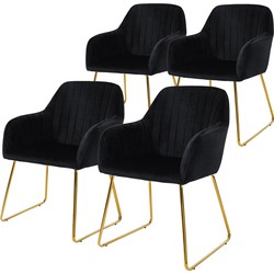 Eetkamerstoel set van 4 met rugleuning en armleuningen zwart Keukenstoel met microvezel fluwelen bekleding ML design