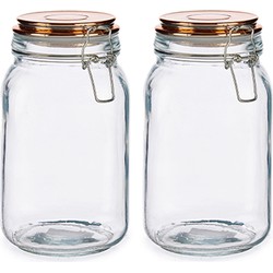 Set van 4x stuks glazen luxe keuken voorraadpotten/voorraadbussen met klepdeksel koper 1500 ml - Voorraadpot