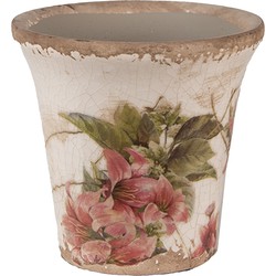 Clayre & Eef Bloempot  Ø 9x8 cm Beige Roze Keramiek Bloemen Bloempot Binnen