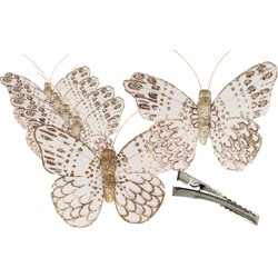 24x stuks decoratie vlinders op clip goud glitter 10 x 8 cm - Kersthangers